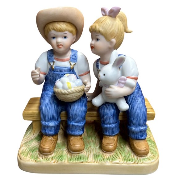 Home Interiors 2005 Denim Days Easter Joy Debbie Danny Porcelain Figurine - Picture 1 of 8